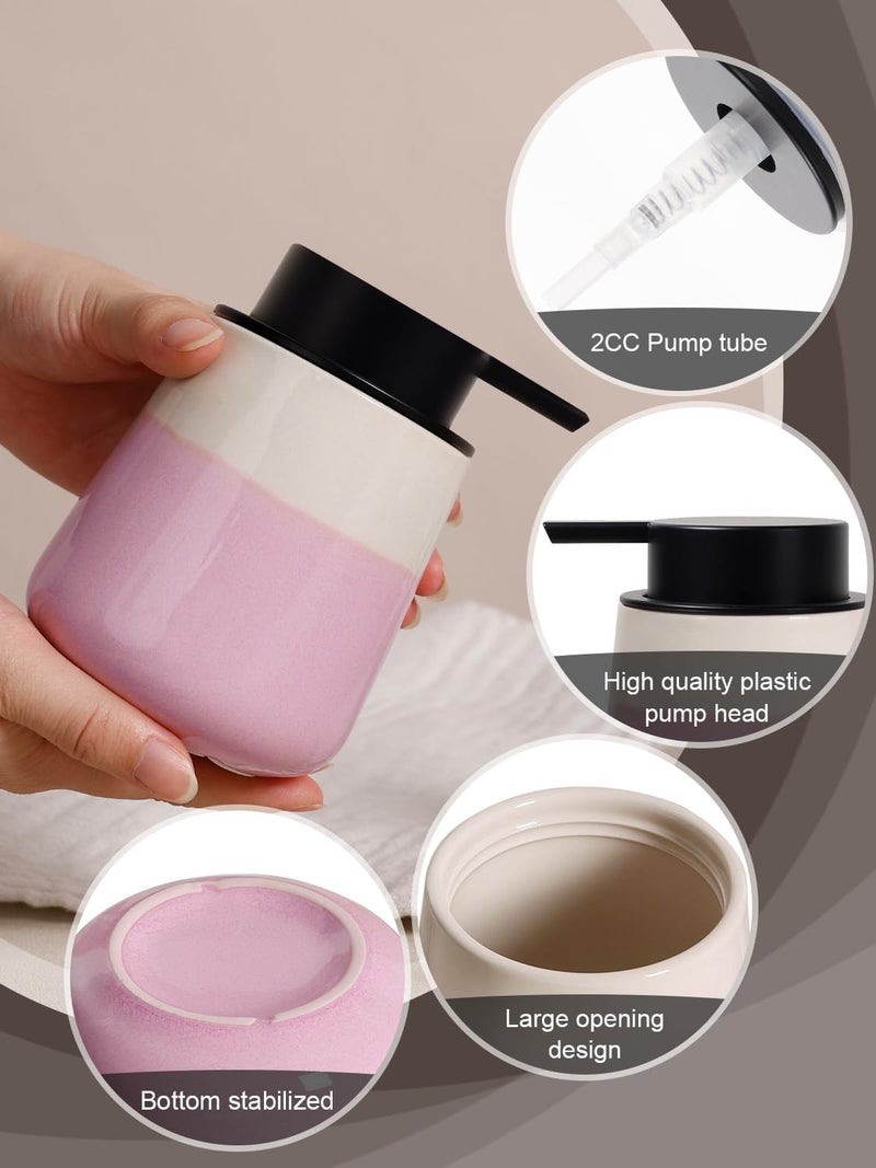 INGOFIN Ceramic Hand Soap Dispenser - 12 oz Liquid Lotion Dispenser Bathroom, Refillable Modern Dish Soap Dispenser with Pump for Kitchen, Beige and Pink - Image 5